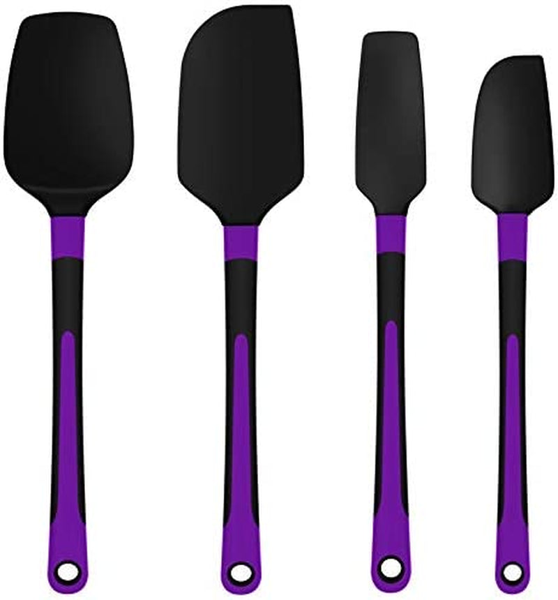 TEEVEA Silicone Spatula Set Rubber Jar Spoon Spatula Kitchen Utensils Non-Stick Heat Resistant for Scraping Cooking Baking Mixing Tools 4 Pack Home & Garden > Kitchen & Dining > Kitchen Tools & Utensils TEEVEA 4Pack Black Purple  