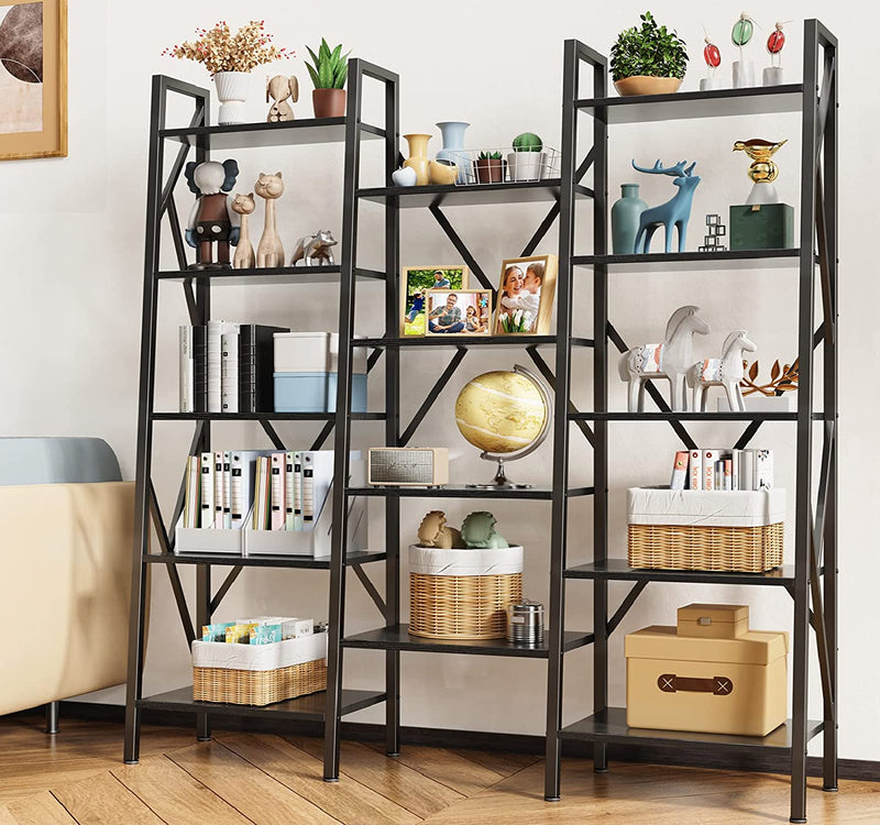 Gizoon Modern Triple Wide 5-Tier Industrial Bookshelf with Storage for Home, Large Etagere Open Display Shelves for Living Room Bedroom Office-Black Home & Garden > Household Supplies > Storage & Organization Gizoon   