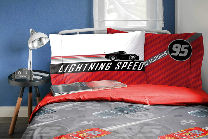 Disney Pixar Cars Lightening Speed 5 Piece Twin Bed Set - Includes Comforter & Sheet Set - Bedding Features Lightning Mcqueen - Super Soft Fade Resistant Microfiber (Official Disney Pixar Product)