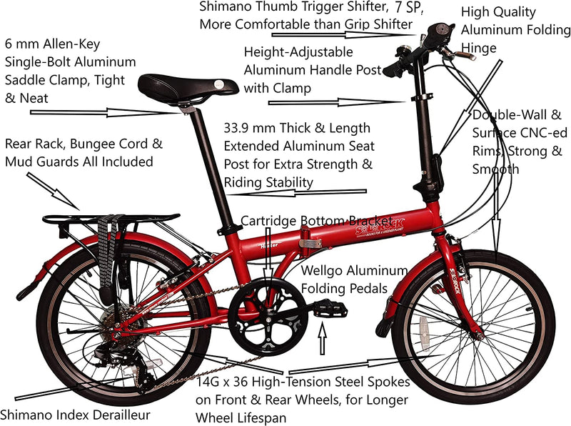 Solorock 20" 7 Speed Steel Folding Bike, Hunter Sporting Goods > Outdoor Recreation > Cycling > Bicycles SoloRock   