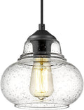 ELYONA Pendant Light Hand Blown Glass Kitchen Island Hanging Pendant Light Fxiture Industrial Seeded Glass Shade for Farmhouse Dining Room Bar Bedroom Living Room 8 Inch Diam Black Home & Garden > Lighting > Lighting Fixtures ELYONA Black  