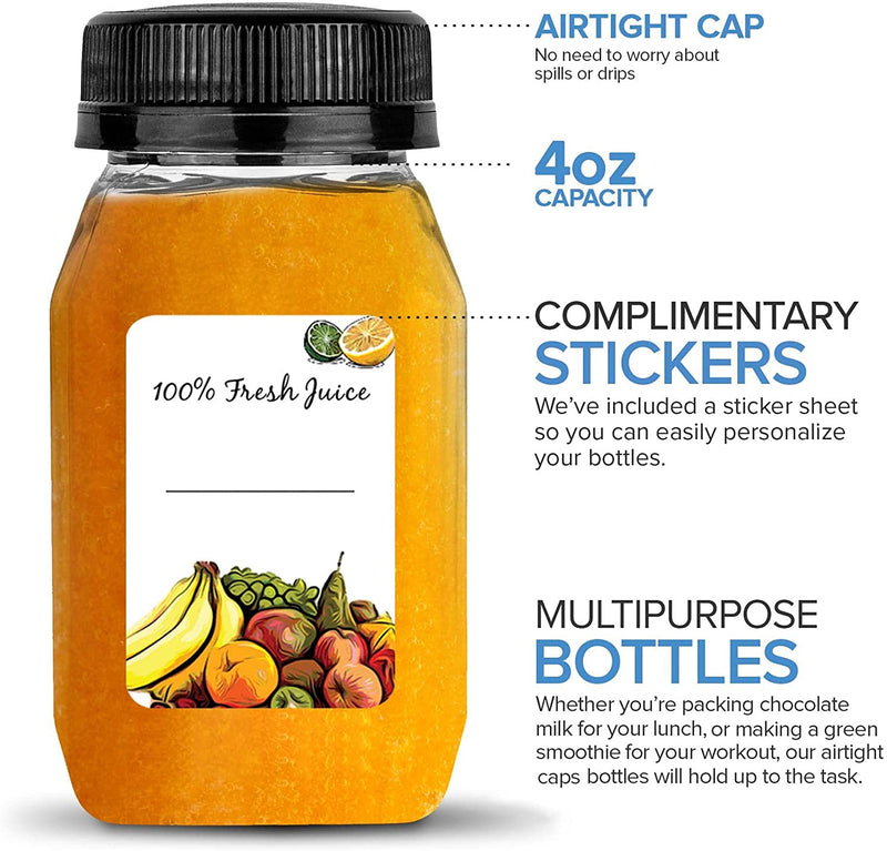 Juice Bottles with Caps for Juicing & Smoothies, Reusable Clear Empty Plastic Bottles with Caps, 4 Ounce Drink Containers for Mini Fridge, Juicer Shots, Small Water Bottles Bulk 4 Oz (12 Pack) Home & Garden > Decor > Decorative Jars Stock Your Home   