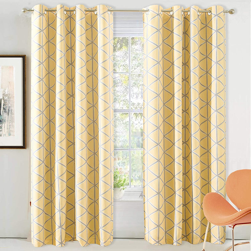 Driftaway Raymond Geometric Triangle Trellis Pattern Lined Thermal Insulated Blackout Grommet Energy Saving Window Curtains 2 Layers 2 Panels Each 52 Inch by 84 Inch Soft White and Gray Home & Garden > Decor > Window Treatments > Curtains & Drapes DriftAway Yellow 52"x84" 