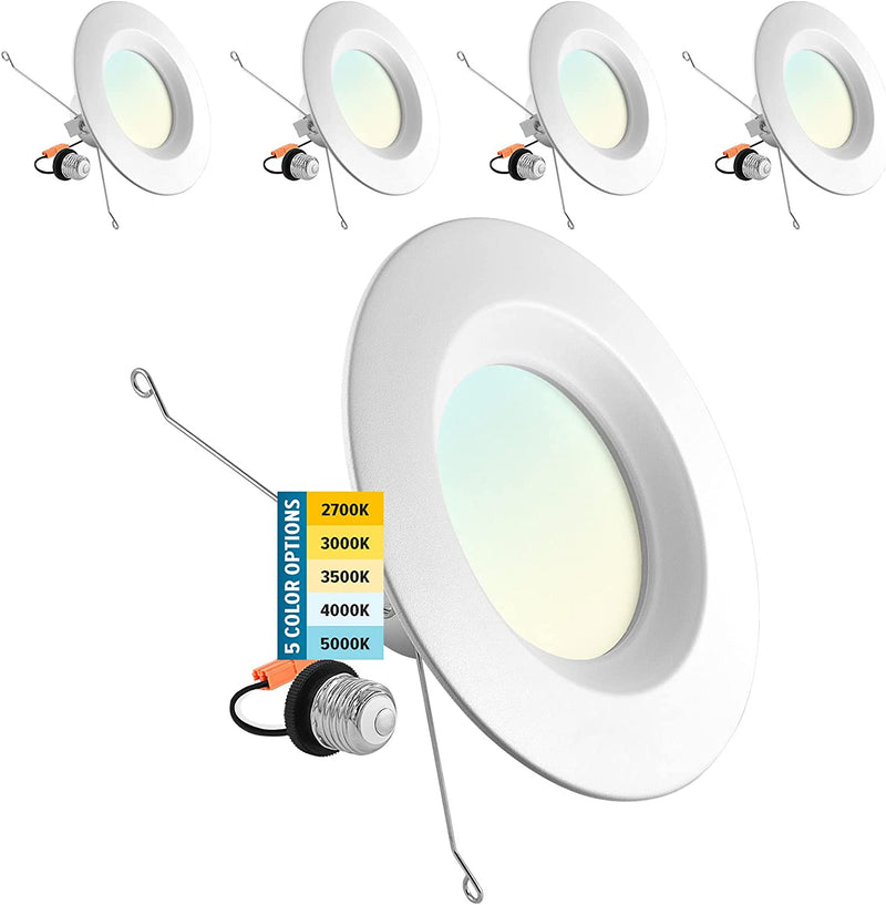 Sunperian 5/6 Inch Recessed Lighting LED Can Lights, 5 Color Options 2700K/3000K/3500K/4000K/5000K, CRI 90, 14W=90W, 1100 Lumens, Dimmable LED Downlight, Wet Rated, IC Rated, ETL Listed (6 Pack) Home & Garden > Lighting > Flood & Spot Lights Sunperian 4 Count (Pack of 1)  