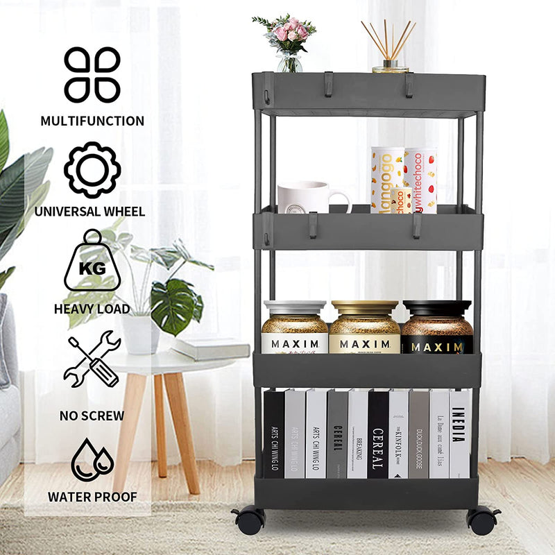 Neholef Slim Storage Cart,4 Tier Utility Rolling Cart with Wheels,Kitchen Laundry Room Bathroom Organization Mobile Shelving Unit Cart,Slide Out Storage Organizer Cart for Narrow Places Home & Garden > Household Supplies > Storage & Organization Neholef   