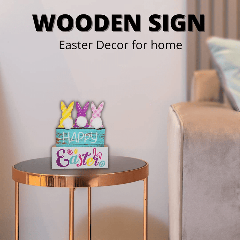 4E'S Novelty Easter Decorations for Home 3 Pack Wooden Freestanding Table Top Decor Rustic Sign Tabletop Centerpiece Spring Easter Bunny Farmhouse Home Decor Home & Garden > Decor > Seasonal & Holiday Decorations 4E's Novelty   