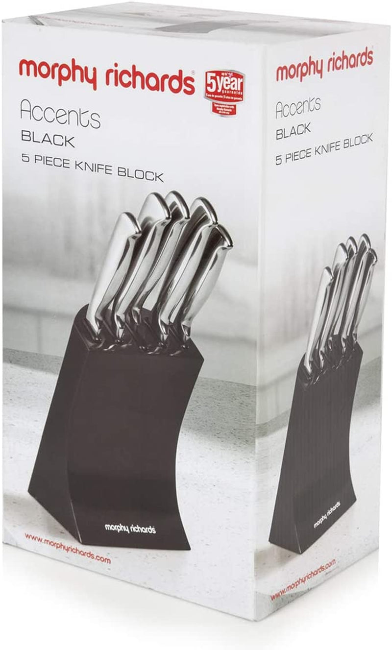 MORPHY 5Pcs Stainless Steel Knife with Black Knife Block Home & Garden > Kitchen & Dining > Kitchen Tools & Utensils > Kitchen Knives Morphy Richards   