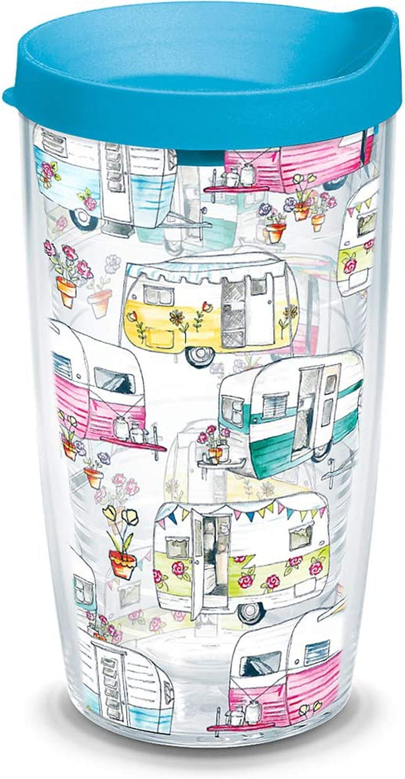 Tervis Made in USA Double Walled Colorful Camper Insulated Tumbler Cup Keeps Drinks Cold & Hot, 16Oz, Clear Home & Garden > Kitchen & Dining > Tableware > Drinkware Tervis Classic - Lidded 16oz 