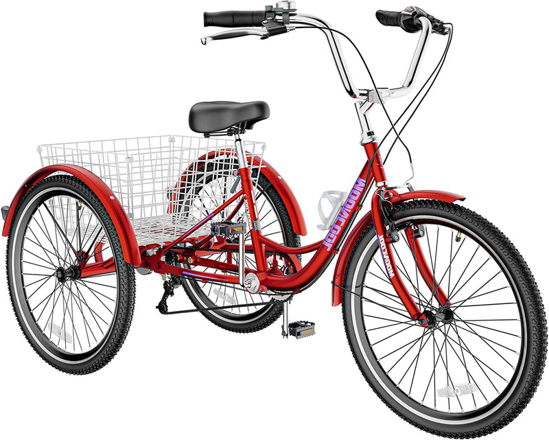 H&ZT Tricycle for Adults, 3 Wheeled Bikes for Adults，Trike Cruiser Bike, W/Large Basket & Maintenance Tools & Shimano Derailleur & Parking Brake Handle Sporting Goods > Outdoor Recreation > Cycling > Bicycles H&ZT Cruiser > wine red 20" Cruiser 