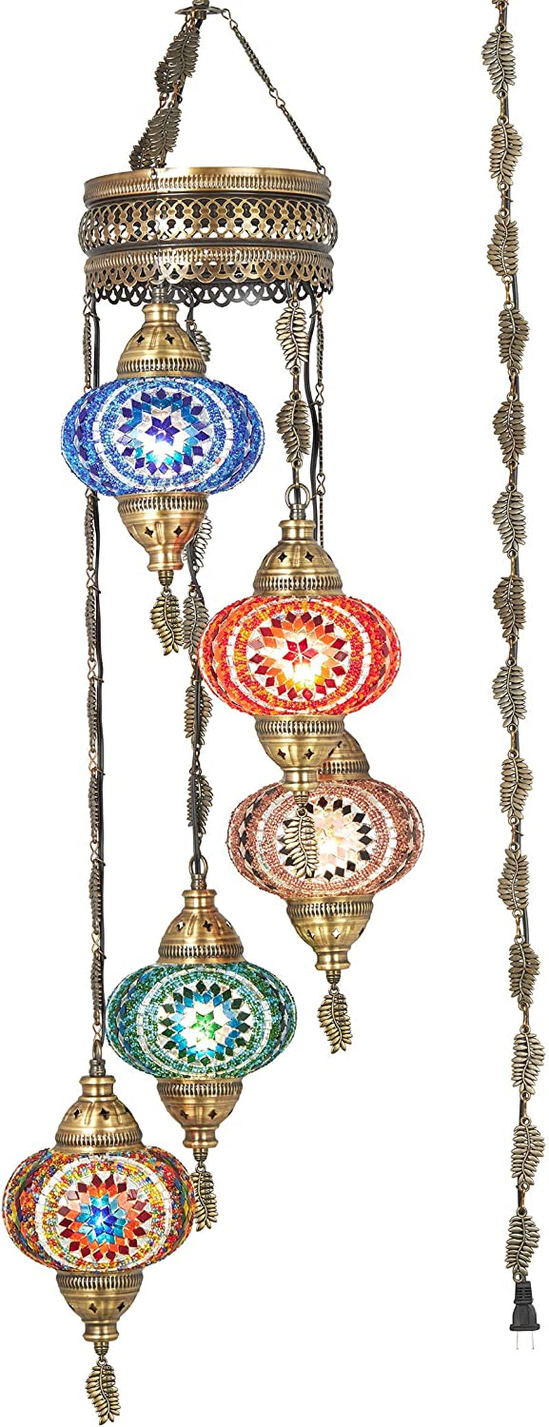 DEMMEX Turkish Moroccan Mosaic Hardwired or Swag Plug in Chandelier Light Ceiling Hanging Lamp Pendant Fixture, 5 Big Globes (5 X 7 Globes Swag) Home & Garden > Lighting > Lighting Fixtures > Chandeliers DEMMEX   