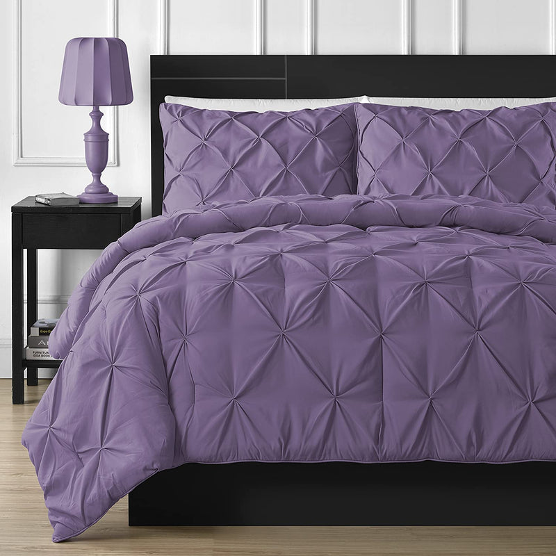 Comfy Bedding Double Needle Durable Stitching 3-Piece Pinch Pleat Comforter Set All Season Pintuck Style, Queen, Beige Home & Garden > Linens & Bedding > Bedding Comfy Bedding Purple Queen 