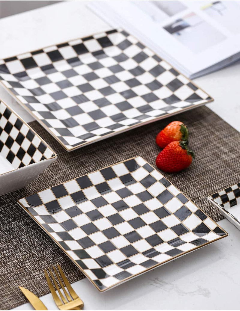 Porlien Checker 16-Piece Square Dinnerware Set for 4 with Side Dishes Home & Garden > Kitchen & Dining > Tableware > Dinnerware Porlien   