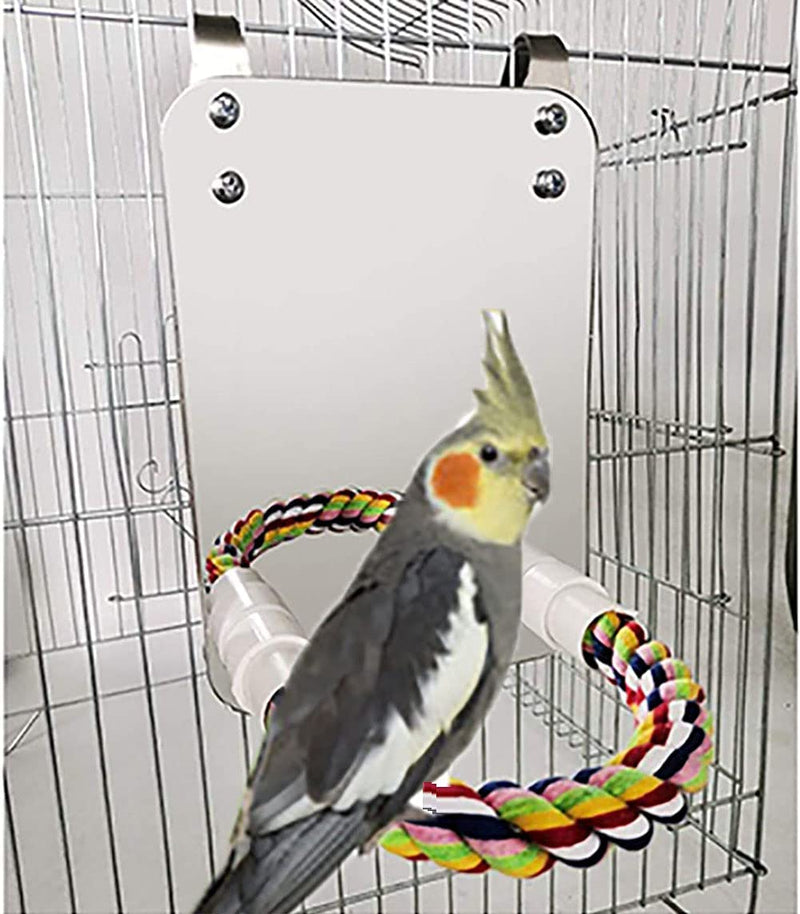 Keersi Bird Stand Rope Perch with Mirror Toy for Parrot Parakeet Cockatiels Conure African Grey Eclectus Cockatoo Budgie Finch Canary Lovebird Cage Animals & Pet Supplies > Pet Supplies > Bird Supplies > Bird Toys Keersi S  