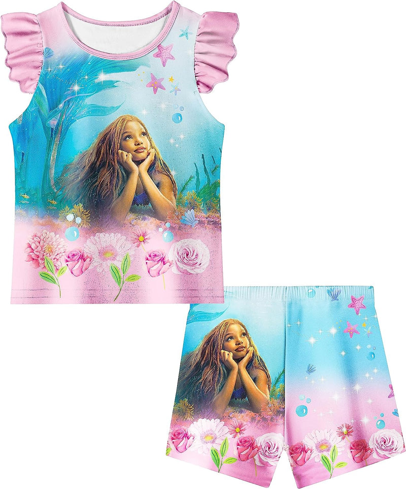 Little Girls Mermaid 2023 Costume Princess Dress up Clothes for Girls Ruffles Sleeve Home Shirt Wear for Kids  QASALOP I-Shirt-Pink 5-6 Years 