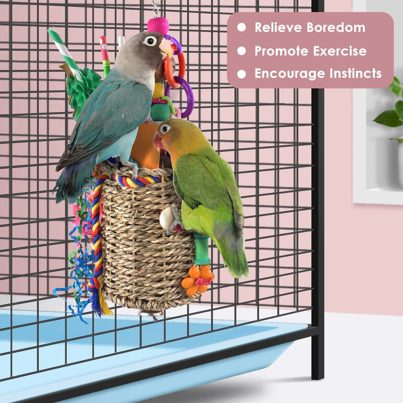 KATUMO Bird Foraging Toys, Seagrass Basket Bird Toy with Array of Chewable Parrot Toys for Small Medium Parrot Birds Animals & Pet Supplies > Pet Supplies > Bird Supplies > Bird Toys KATUMO   