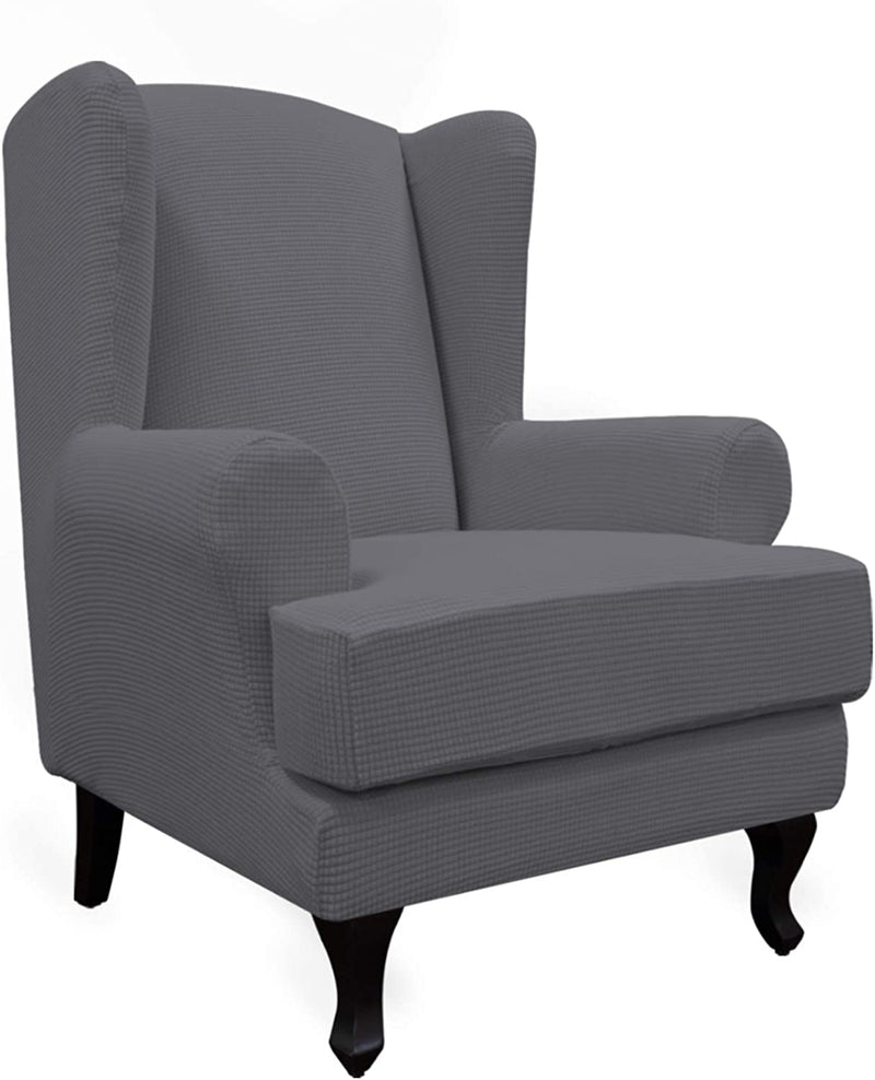 Easy-Going Stretch Wingback Chair Sofa Slipcover 2-Piece Sofa Cover Furniture Protector Couch Soft with Elastic Bottom, Spandex Jacquard Fabric Small Checks, Black Home & Garden > Decor > Chair & Sofa Cushions Easy-Going Grey  