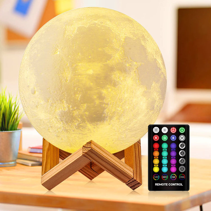 DTOETKD Moon Lamp, 16 Colors 3D Printed Moon Lights Kids Night Light with Stand, Time Setting, Remote & Touch Control, USB Rechargeable, Birthday Gifts for Boys Girls Friends Lover