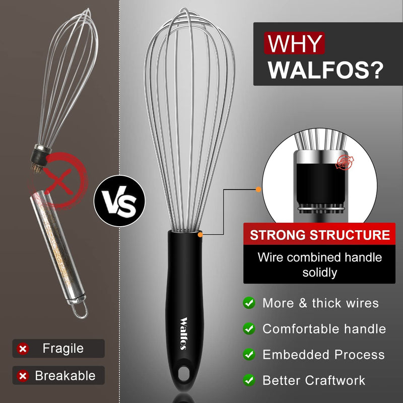 Stainless Steel Wire Whisk Set - 3 Packs Balloon Whisk, Thick Wire Wisk ＆ Strong Handles, Egg Frother for Cooking, Blending, Whisking, Beating and Stirring (8.5"+10"+11") Home & Garden > Kitchen & Dining > Kitchen Tools & Utensils Nobranded   