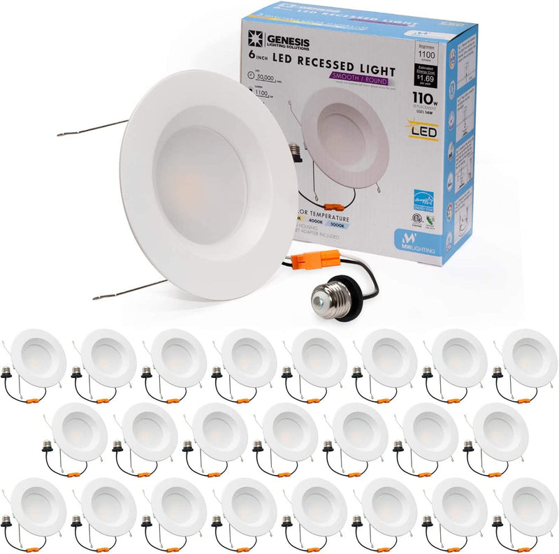 Mw 6 Inch 5 Selectable Color Temperature LED Downlight Retrofit with Smooth Trim, 2700/3000/3500/4000/5000K, Dimmable, 75W Incandescent Equal, 1100LM, Energy Star (1 Pack) Home & Garden > Lighting > Flood & Spot Lights MW LIGHTING 24PK  