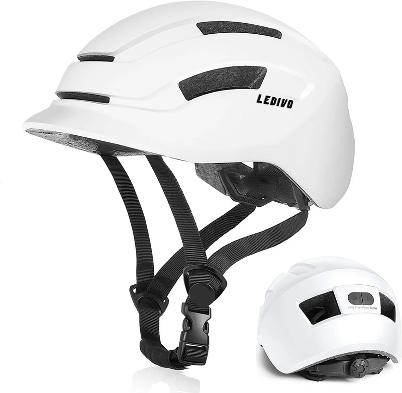LEDIVO Adult Bike Helmet for Urban Commuter Cycling Helmet with Safty Rear Light, Adjustable Lightweight Bicycle Helmet Bike Helmet for Men Women Sporting Goods > Outdoor Recreation > Cycling > Cycling Apparel & Accessories > Bicycle Helmets LEDIVO white Medium: 21.65-22.83 inches(55-58cm) 
