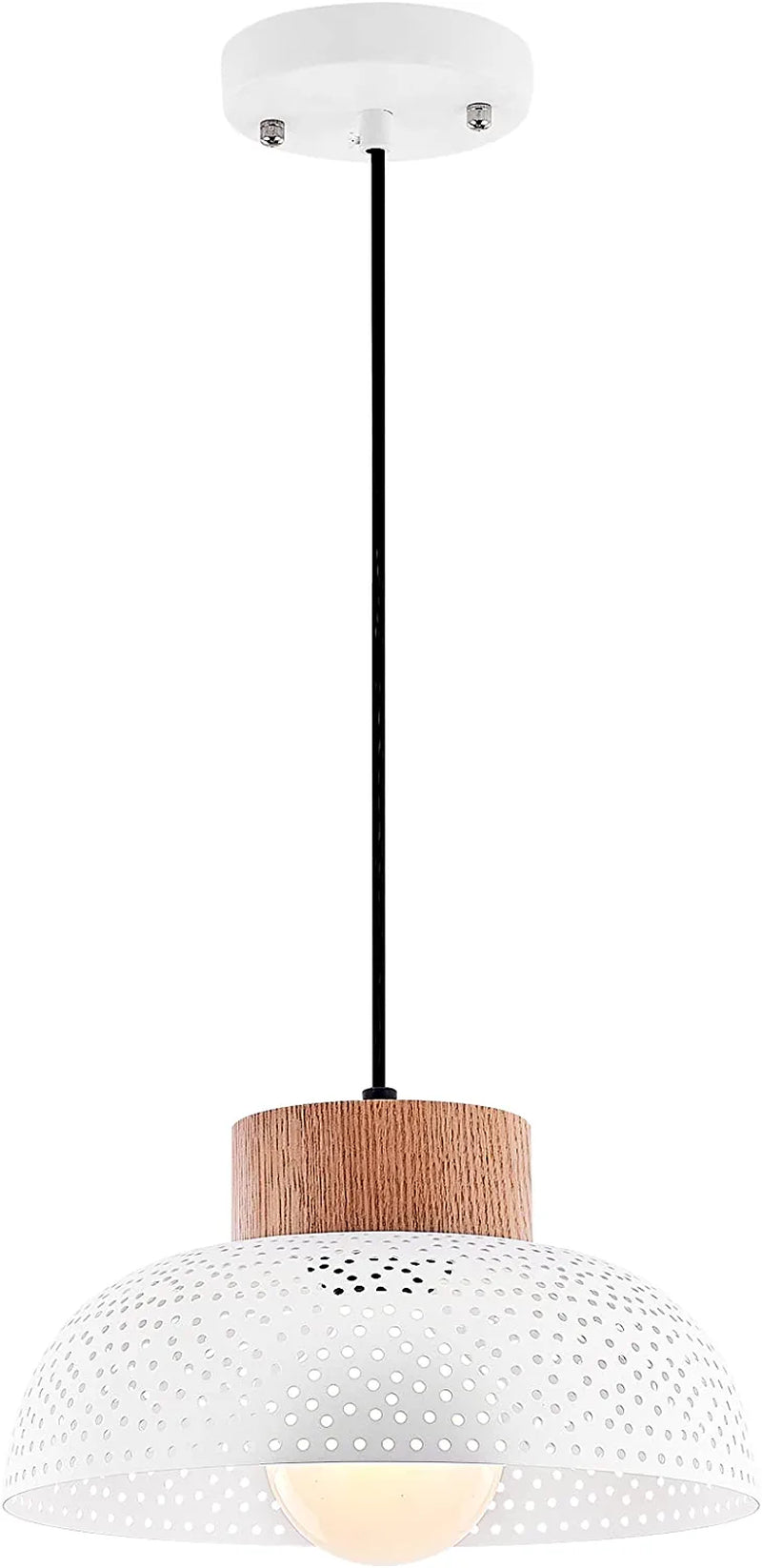 Tehenoo Modern Matte White Pendant Light Fixture,Perforated Pattern Dome Lampshade Hanging Ceiling Light for Hallway,Kitchen Island,Dining Table,Bar,Living Room Home & Garden > Lighting > Lighting Fixtures TeHenoo Wood White  