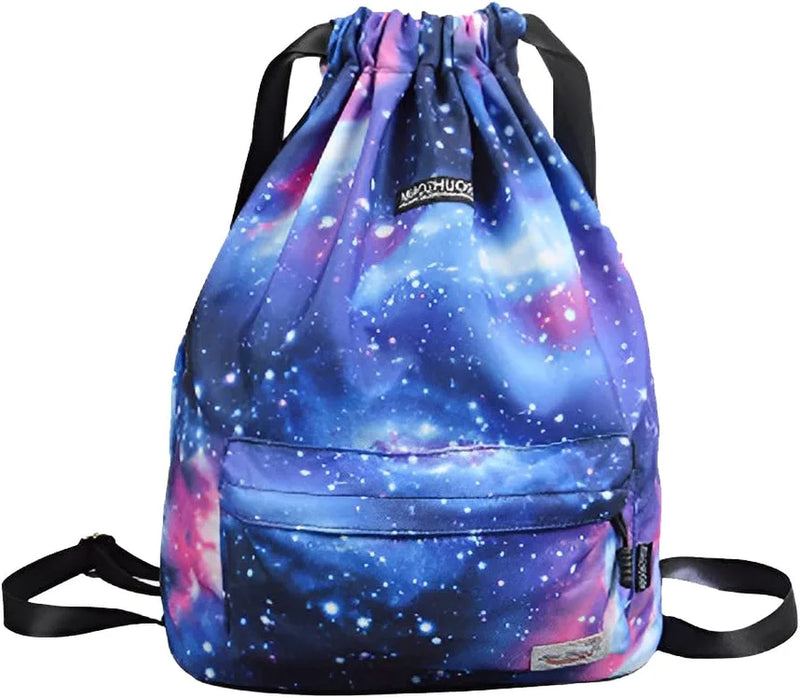 Risefit Waterproof Drawstring Bag, Drawstring Backpack, Gym Bag Sackpack Sports Backpack for Women Girls Home & Garden > Household Supplies > Storage & Organization Risefit Purple Star Sky  