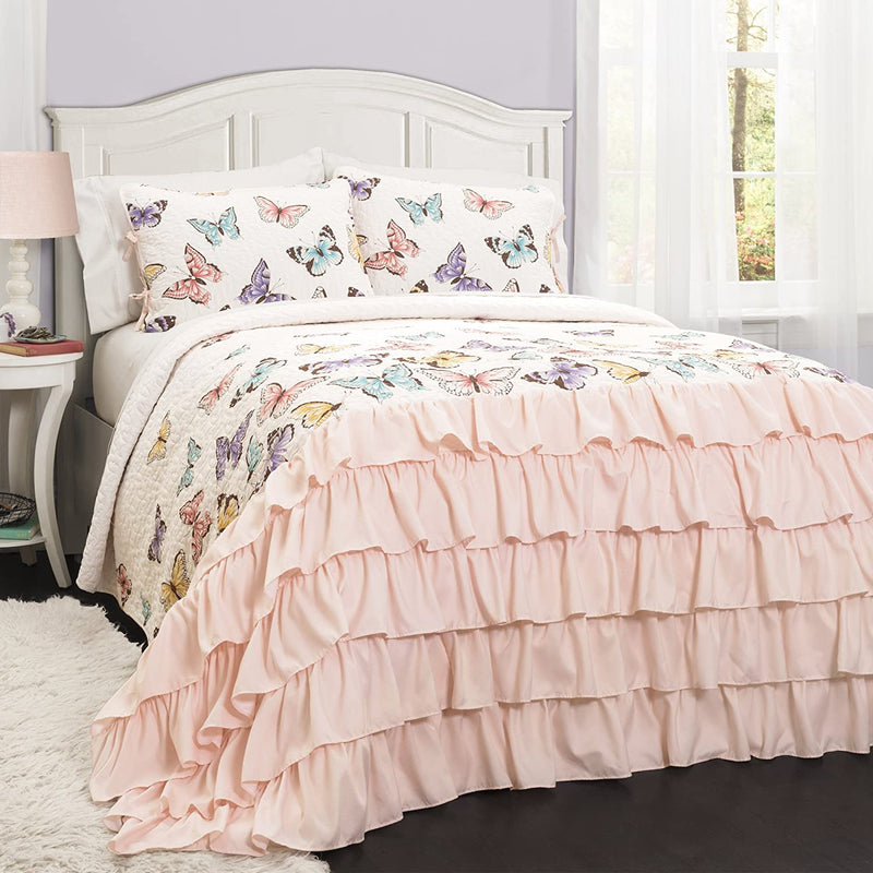 Lush Decor Pink Flutter Butterfly 4-Piece Bedspread Set, Cute Comforter (Full) Home & Garden > Linens & Bedding > Bedding > Quilts & Comforters Triangle Home Fashions fashionable style Twin 