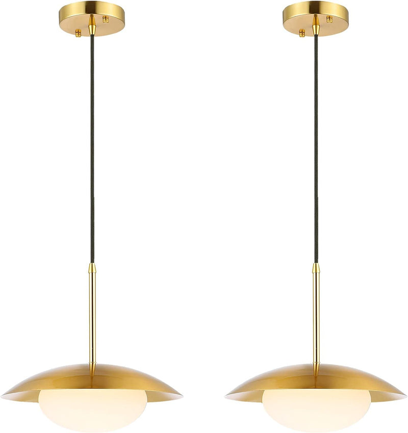 BAODEN Modern Pendant Lighting Set of 2 Industrial Hanging Light Brushed Brass Finished Dome Shades White Globe Glass Lampshade Light Fixture for Kitchen Island, Living Room, Dining Room Home & Garden > Lighting > Lighting Fixtures Bowrain Gold 2 Pack-dome& Glass Lampshade  