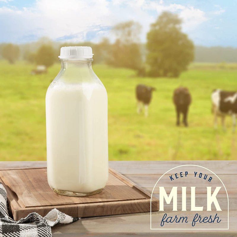 Kitchentoolz 33 Oz Square Glass Milk Bottles with Lids, Perfect Glass Milk Container for Refrigerator - 1 Liter (33 Ounce) Glass Milk Jugs with Tamper Proof Lid and Pour Spout - Pack of 2 Home & Garden > Decor > Decorative Jars kitchentoolz   