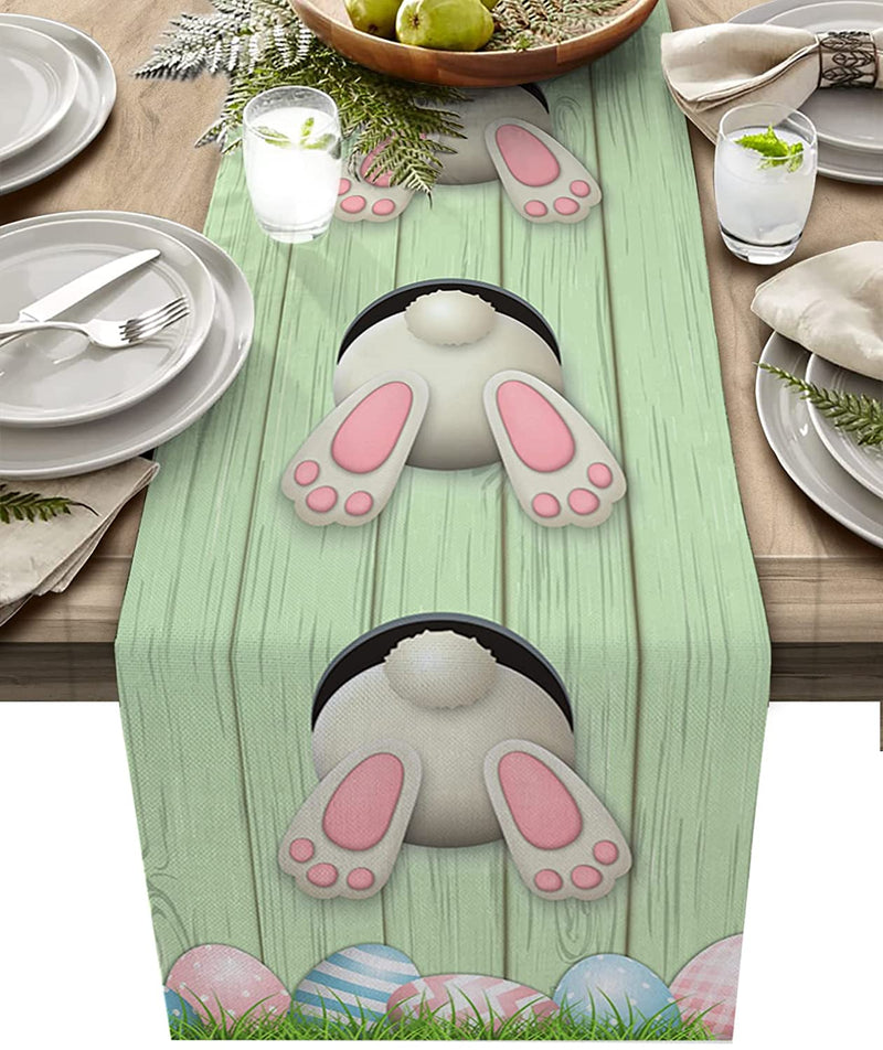 Easter Cotton Linen Table Runner Dresser Scarves,Bunny Tail Easter Eggs Rabbit Spring Flowers Table Runners for Dinning Table,Farmhouse Kitchen Decor,Holiday Parties Dinner Decoration-13X70 Inch Home & Garden > Decor > Seasonal & Holiday Decorations Artwork Store Easterase0858 16x72inch 