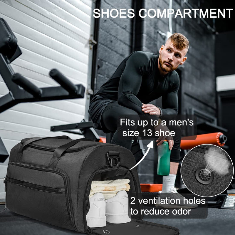Gym Bag for Men Women, Small Fitness Workout Sports Duffle Bag with Wet Pocket & Shoes Compartment, Water Resistant Overnight Weekender Duffel Bag in Light Black Home & Garden > Household Supplies > Storage & Organization SOAEON   