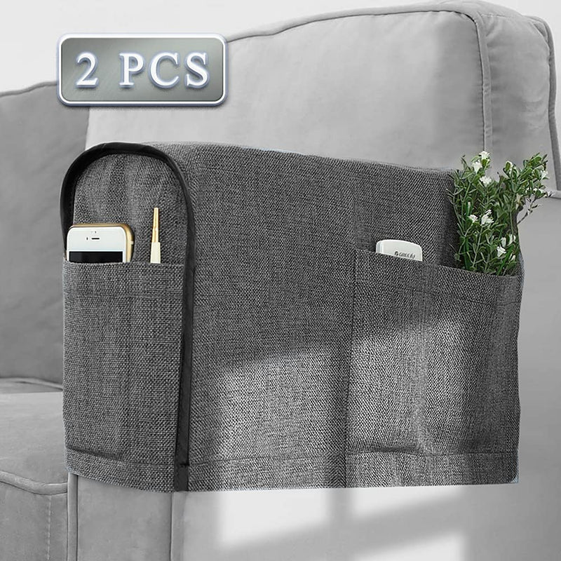 Joywell Linen Armrest Covers for Living Room Anti-Slip Sofa Arm Protector for Dogs, Cats, Pets Armchair Slipcover for Recliner with 4 Pockets for TV Remote Control, Phone, Set of 2, Black Home & Garden > Decor > Chair & Sofa Cushions Joywell Grey 6 inch width 