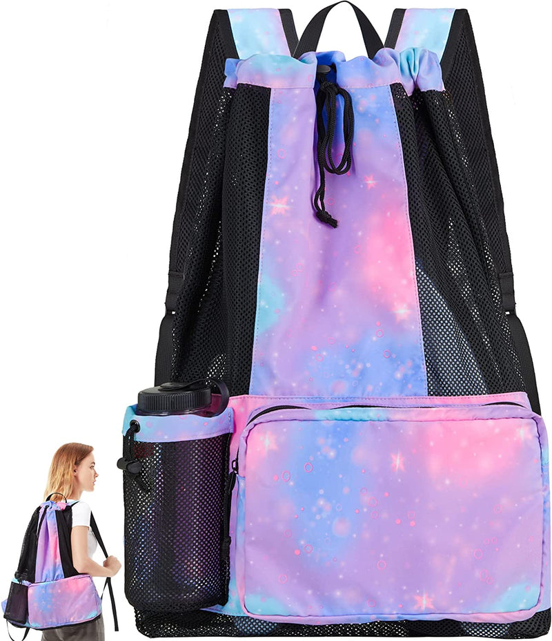 AHIBGRN Gym Drawstring Bags, Mesh Swim Bag, Swimming Bags for Swimmers, Large Beach Backpack, Mens Beach Bag Backpack Sporting Goods > Outdoor Recreation > Boating & Water Sports > Swimming MarvelousBag Pink Starry Sky Swim Backpack  