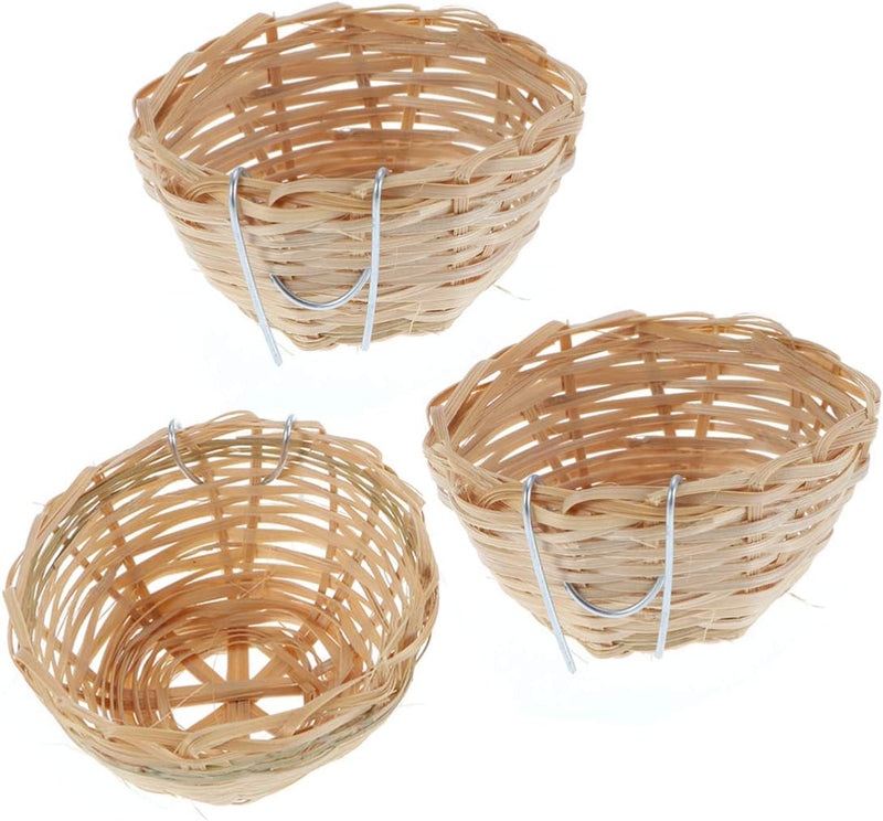 POPETPOP 3Pcs Natural Bamboo Handmade Bird Nest with Hook - Bird House for Resting Feeding Breeding - Bird Cage Accessories for Parakeets Parrots and Small Animals Animals & Pet Supplies > Pet Supplies > Bird Supplies > Bird Cages & Stands POPETPOP 3 Packs  
