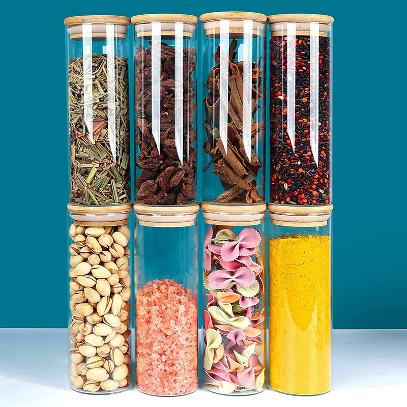 Glass Food Storage Containers Jars with Airtight Bamboo Lid 14Oz 10Pcs, 450Ml Pantry Organization Jar, Glass Terrarium with Lid, Spice, Tea, Flour and Sugar Container, Canister Set for Kitchen Counter Home & Garden > Decor > Decorative Jars DHSBTLS   