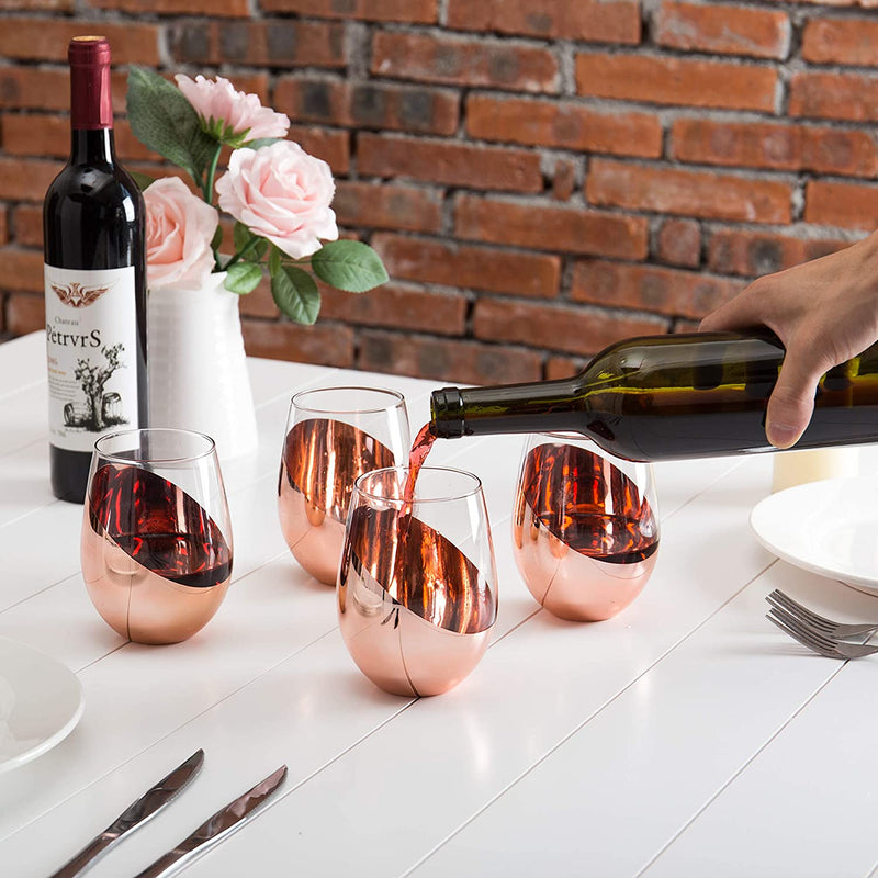 Mygift Modern Copper Accent Stemless Wine Glass Set, Red Wine Glasses Set of 4 Home & Garden > Kitchen & Dining > Barware MyGift   