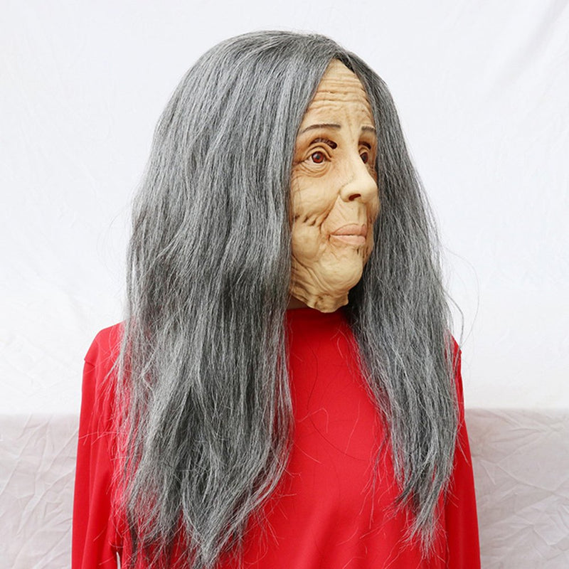 Poypozz Old Woman Mask Halloween Creepy Wrinkle Face Mask Latex Cosplay Party Props