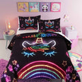 Oecpkd Cute Unicorn Comforter Sets 3Pc Pink Flower Girl Colorful Unicorn Bedding Sets Soft Girls Unicorn Rainbow Comforter Sets Home & Garden > Linens & Bedding > Bedding Oecpkd Black6 Queen 