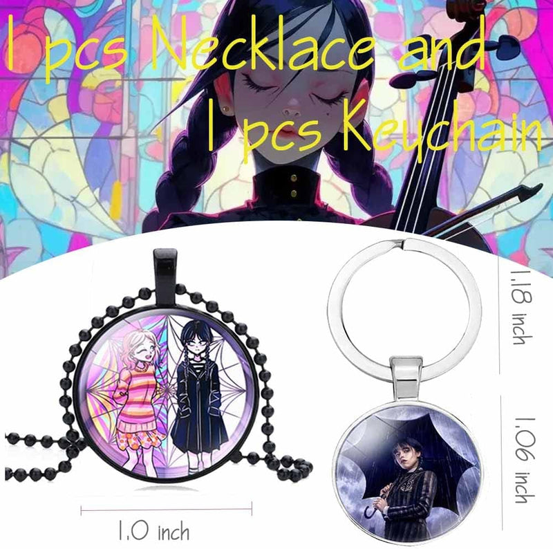 Herstar Wednesday Addams Merchandise Gift Set, Wednesday Party Favors Including Drawstring Bag, Keychain, Necklaces, Purse Bag, Bracelets, Stickers, Button Pins (A)  Herstar   