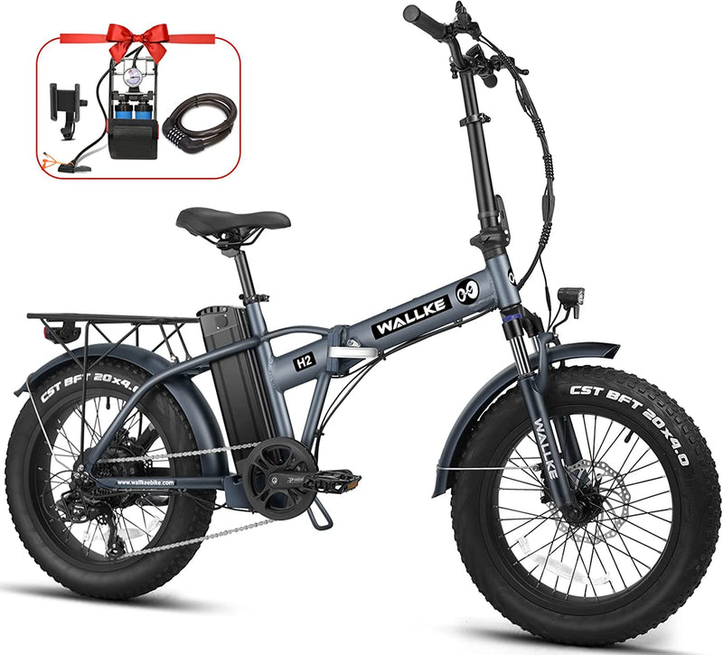 Wallke H2 Folding Electric Bike for Adults 20 Inch 500W BAFANG Motor 48V 13Ah Lithium Battery Removable-Ul Certified Shimano 7-Speed Fat Tire Ebike Snow Mountain Beach Electric Bicycle Sporting Goods > Outdoor Recreation > Cycling > Bicycles W Wallke   