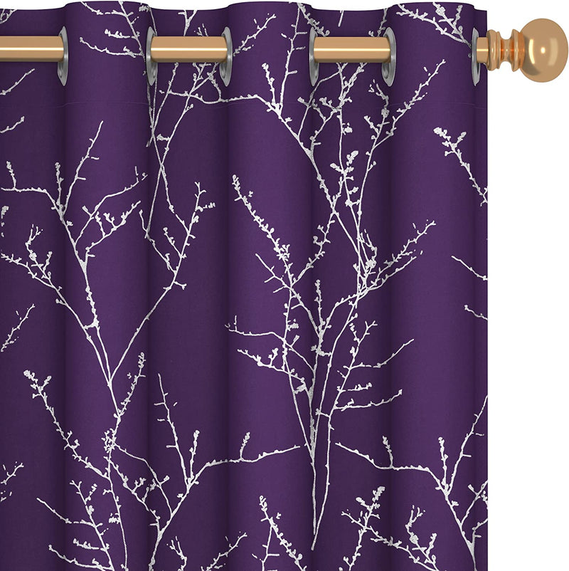 Deconovo Thermal Blackout Curtains for Bedroom and Living Room, 84 Inches Long, Light Blocking Drapes, 2 Panels with Tree Branches Design - 52W X 84L Inch, Beige, Set of 2 Panels Home & Garden > Decor > Window Treatments > Curtains & Drapes Deconovo Dull Purple 52W x 84L Inch 
