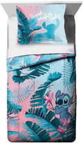 Jay Franco Disney Lilo & Stitch Floral Fun Full/Queen Comforter & Sham Set - Super Soft Kids Reversible Bedding - Fade Resistant Microfiber (Official Disney Product)