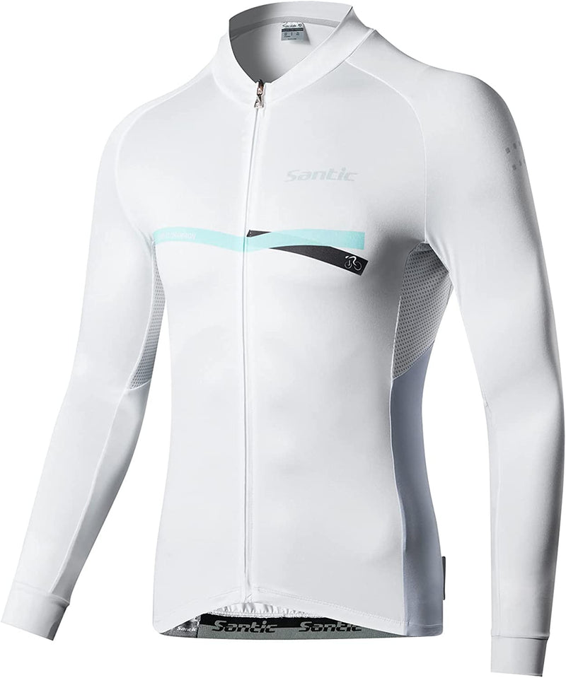 Santic Cycling Jersey Men'S Long Sleeve Bike Reflective Full Zip Bicycle Shirts with Pockets Sporting Goods > Outdoor Recreation > Cycling > Cycling Apparel & Accessories Santic White-1109 X-Small 