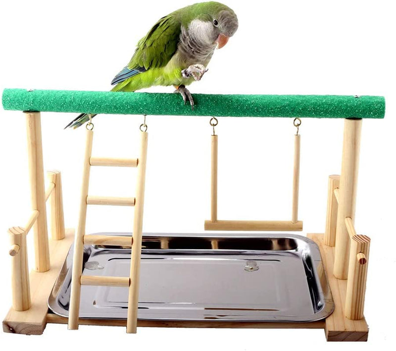 Parrot Playstand Bird Play Stand Cockatiel Playground Wood Perch Gym Playpen with Ladder Swing Toys Exercise Play (Include a Tray) Animals & Pet Supplies > Pet Supplies > Bird Supplies Mrli Pet   