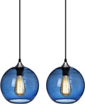 ARIAMOTION Plug in Pendant Lights with Cord Blue Glass Hanging Lighting 15 Ft Hemp Rope Seeded Bubble Globe 7.4" Diam 2-Pack Home & Garden > Lighting > Lighting Fixtures ARIAMOTION 9" Capri Blue-2 Pack 9" Diam 