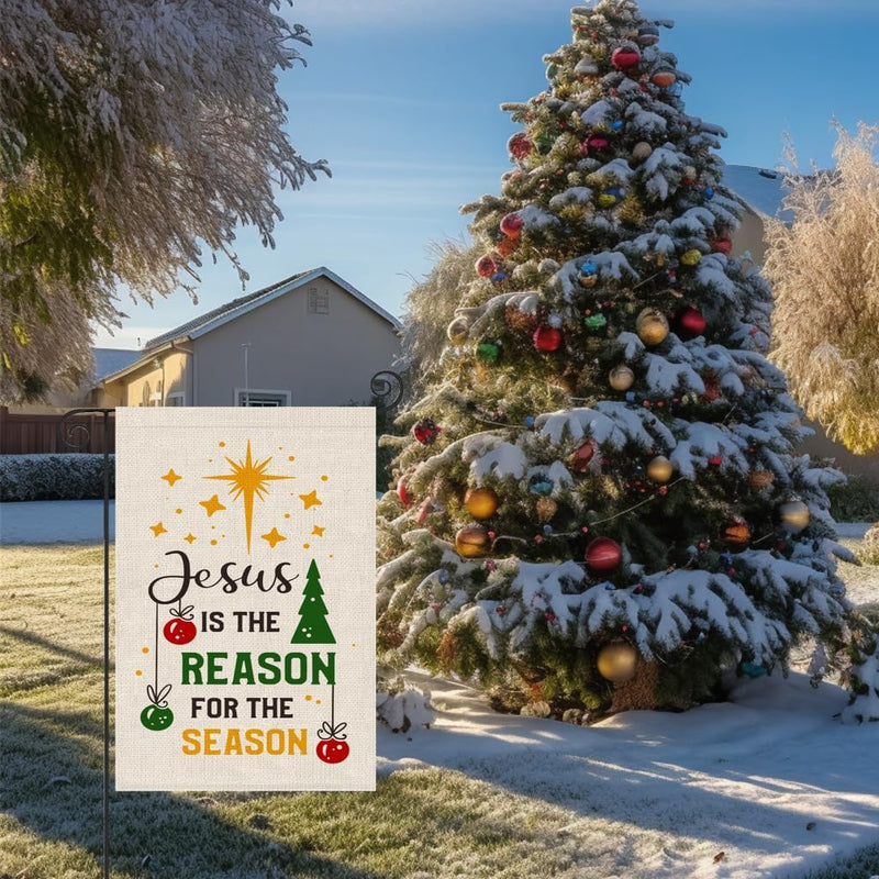 Partybuzz Religious Christmas Garden Flag Small 12X18 Double Sided Christian Jesus Is the Reaon for the Season Holiday Burlap Yard Flag Outside  PARTY BUZZ   