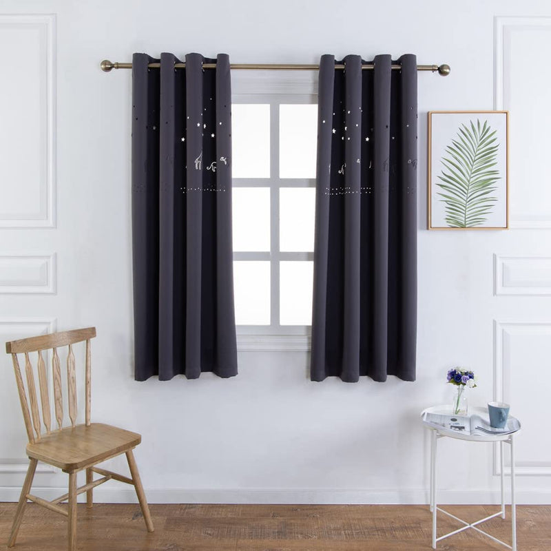 MANGATA CASA Halloween Blackout Curtains 63Inch Long 2 Panels Set with Skull for Bedroom-Goth Black Drapes for Living Room-Cutout Window Curtain Panels(Black 52X63In) Home & Garden > Decor > Window Treatments > Curtains & Drapes MANGATA CASA Dark Grey 52x72inch-2panels 