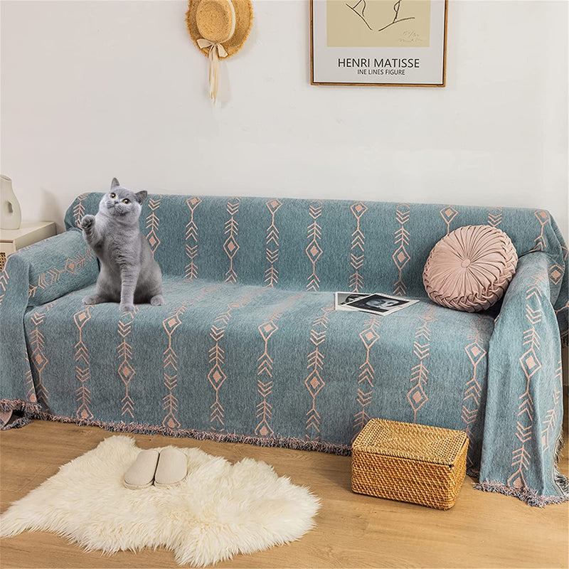 ROOMLIFE Smog Blue Sofa Covers Soft Chenille Sofa Slipcover Sectional Couch Covers for 3 Cushion Couch,Recliner Chair-Comfy Couch Cover for Dogs Universal Sofa Cover Furniture Protector, 71"X134" Home & Garden > Decor > Chair & Sofa Cushions ROOMLIFE Patternt5 Large 