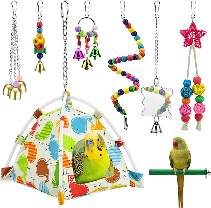 KATUMO Parakeet Toys, Lovebird Coconut House with Ladder Conure Perch Budgie Swing Cockatiel Cage Bells Bird Chew Toys for Small Parrot Birds  KATUMO 8pcs  