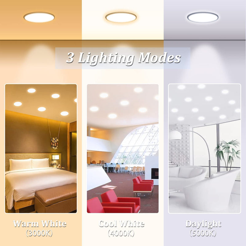 4 Inch LED Recessed Lights,12 Pack Dimmable Canless Recessed Ceiling Lighting 3CCT 3000K/4000K/5000K Selectable,750Lm High Brightness Wafer Light,Slim Panel Downlight with Junction Box,9W 70W Eqv-Etl